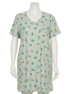 croft & barrow Grey Floral Short Sleeve Nightshirt with Green & Pink Print